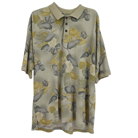 TOMMY BAHAMA Green Silk Blend Floral Polo Shirt Men's Size XL Short Sleeves - Picture 1 of 11